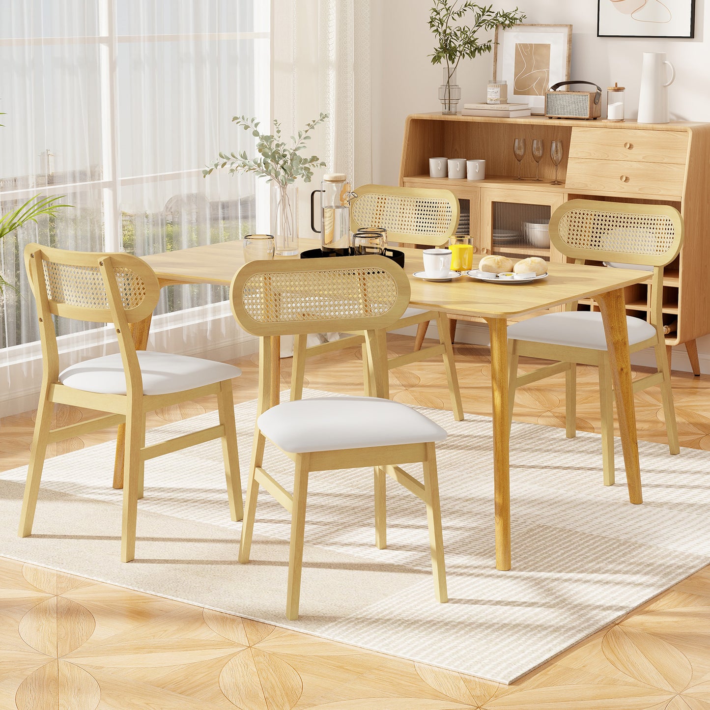 Indoor Mid Century Wood Dining Chairs Set of 2  for Dining Room-White
