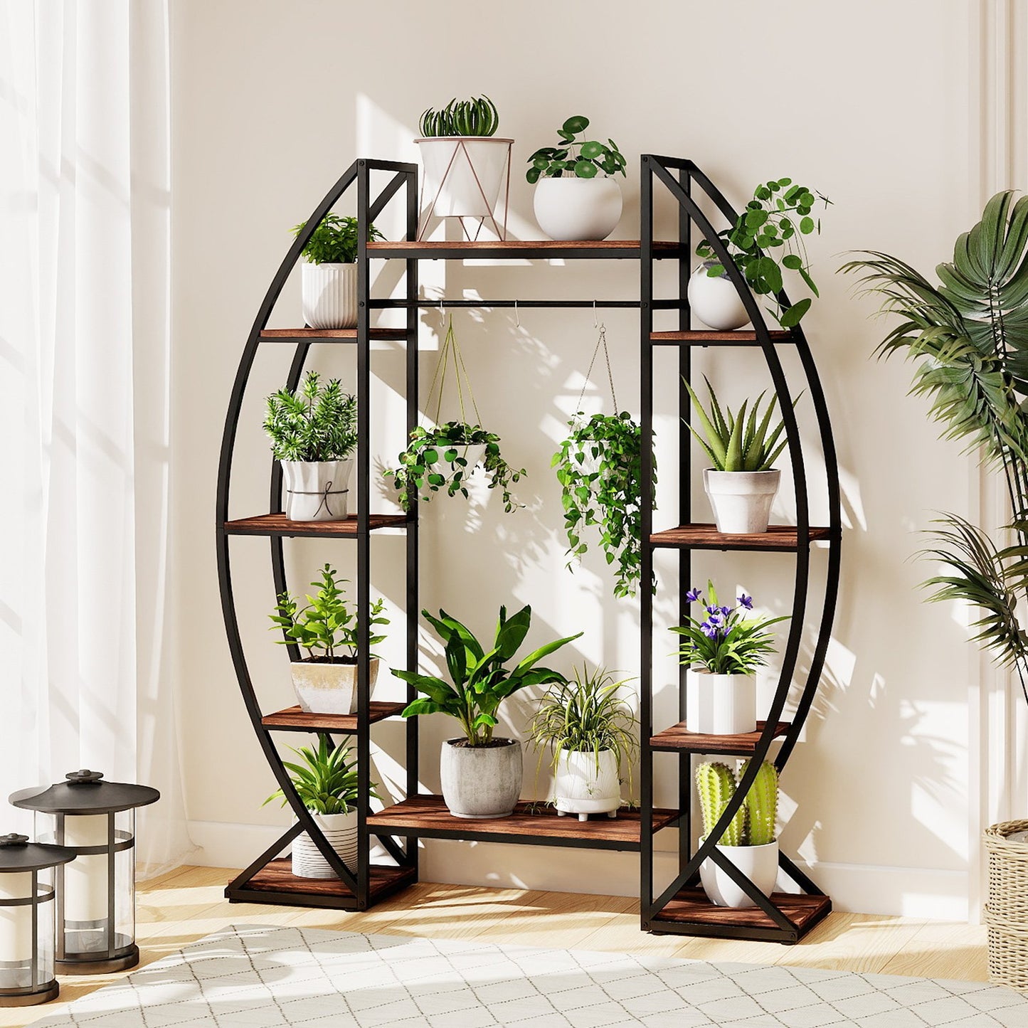 Indoor Plant Stand 63" Tall 10-Tier Corner Metal Plant Shelf Large Flowerpot Holder-Brown