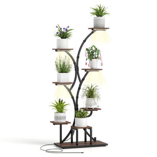 Indoor Plant Stand with Grow Lights 58" Tall 8-Tier Corner Metal Plant Shelf-Set of 1