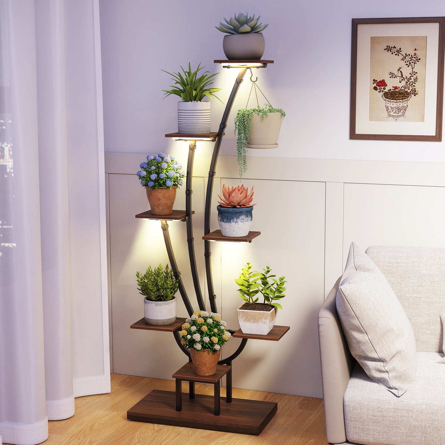 Indoor Plant Stand with Grow Lights Tall 8-Tier Corner Metal Plant Shelf-Set of 2