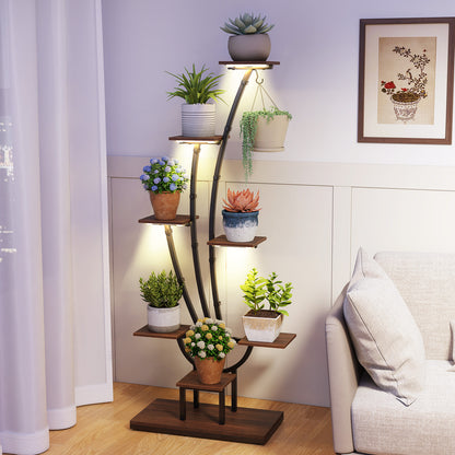 Indoor Plant Stand with Grow Lights Tall 8-Tier Corner Metal Plant Shelf-Set of 2
