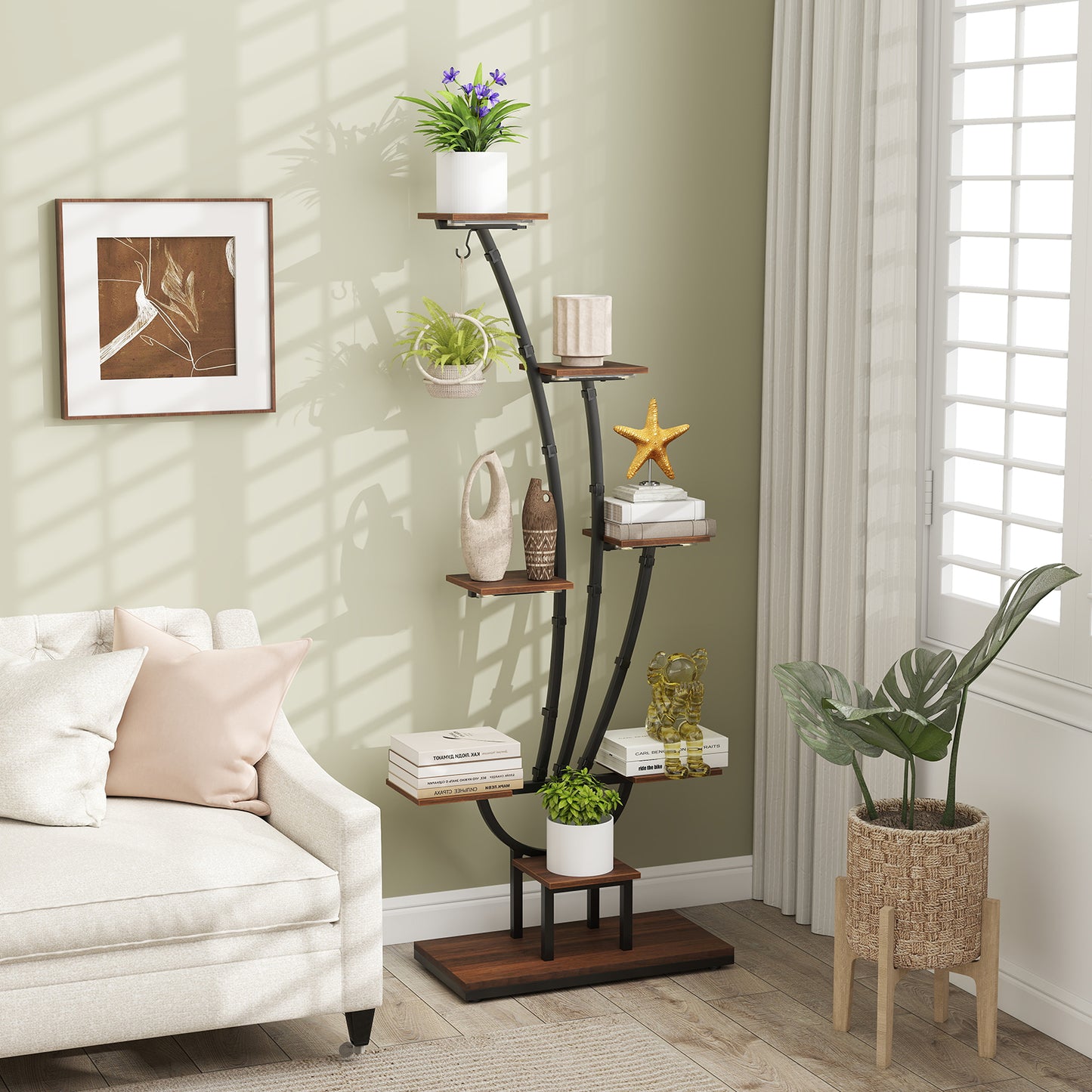 Indoor Plant Stand with Grow Lights Tall 8-Tier Corner Metal Plant Shelf-Set of 2