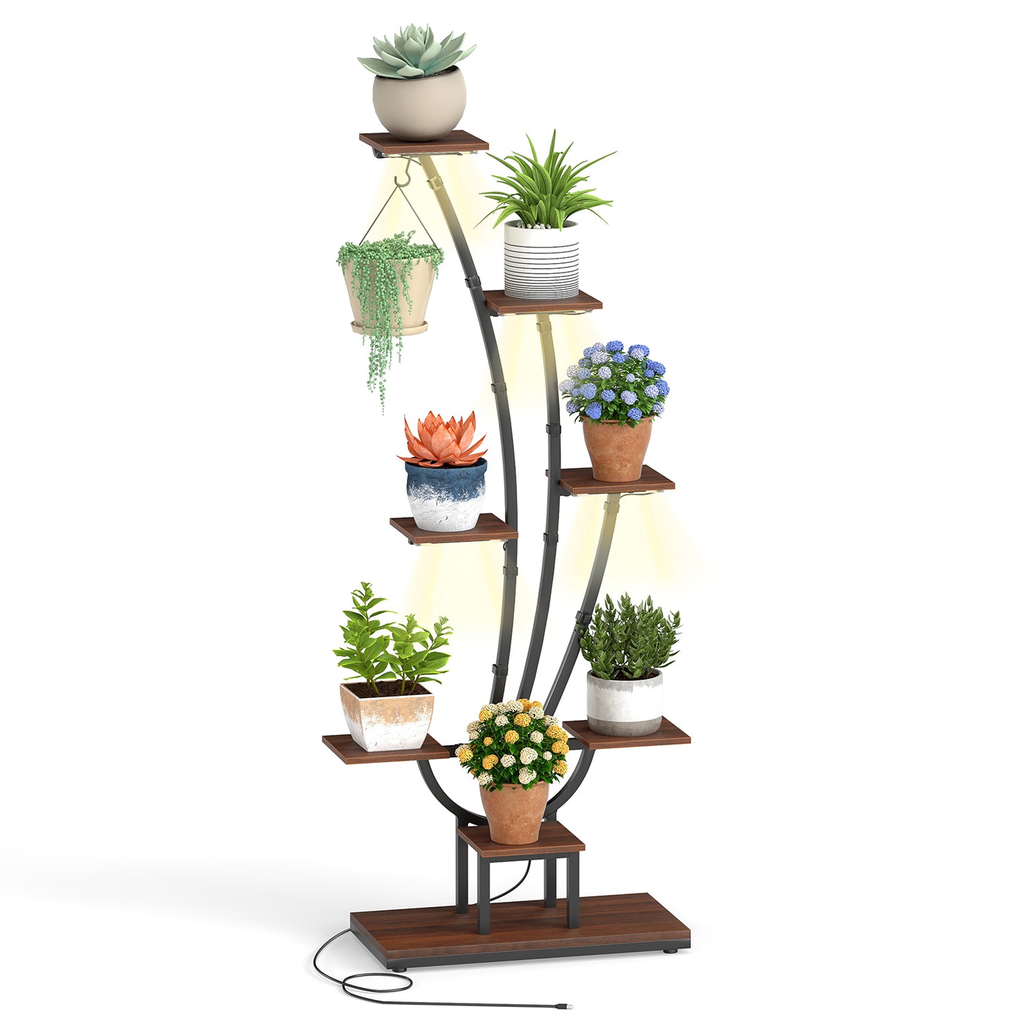 Indoor Plant Stand with Grow Lights Tall 8-Tier Corner Metal Plant Shelf-Set of 2