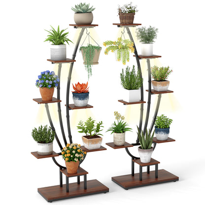 Indoor Plant Stand with Grow Lights Tall 8-Tier Corner Metal Plant Shelf-Set of 2