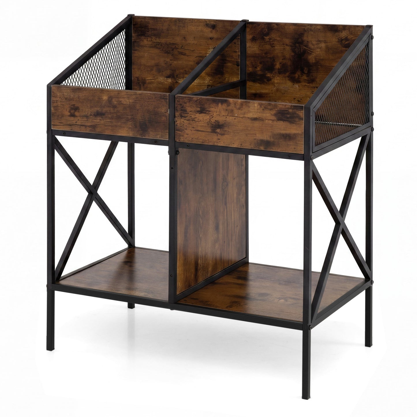 Industrial Magazine Books Record Holder with Metal Frame and Anti-tip Kits-Natrual