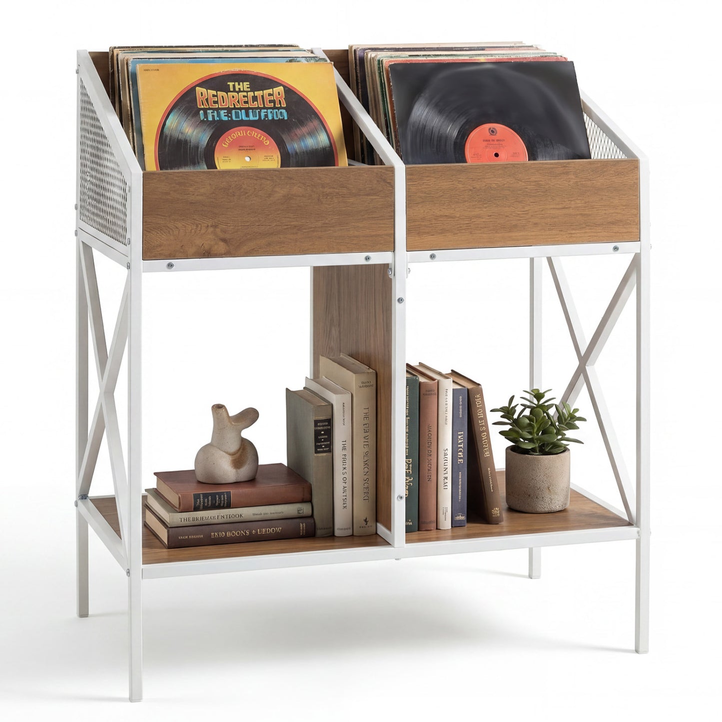 Industrial Magazine Books Record Holder with Metal Frame and Anti-tip Kits-Natrual