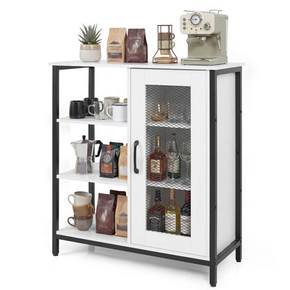 Industrial Side Cabinet with Metal Mesh Door and 3 Open Shelves-Rustic Brown