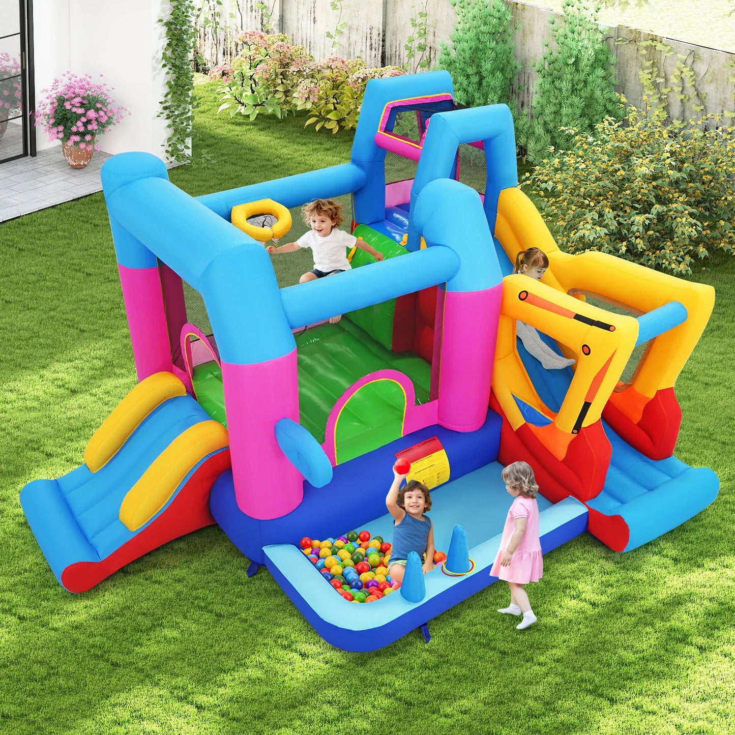 Inflatable Bounce House 8-in-1 Excavator Themed Kids Bouncer