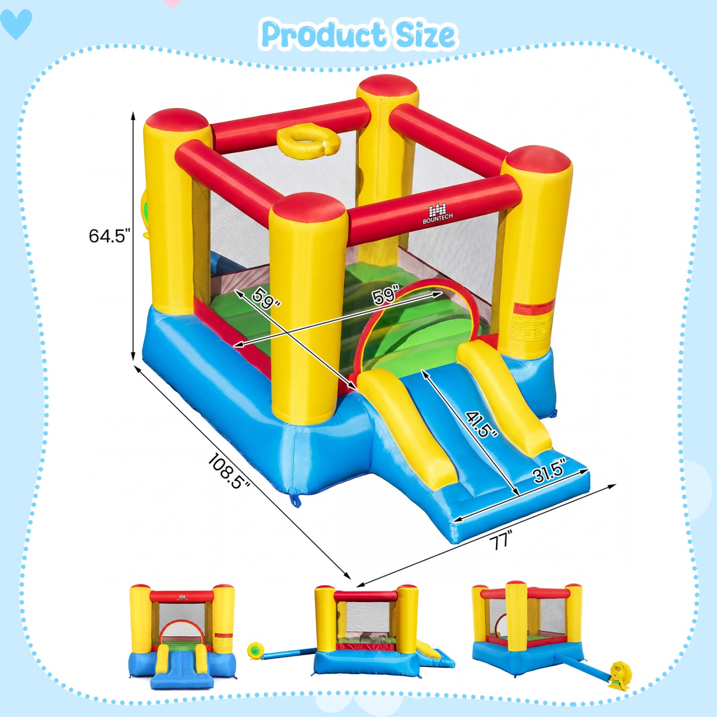 Inflatable Bounce House with Basketball Rim and 370W Blower
