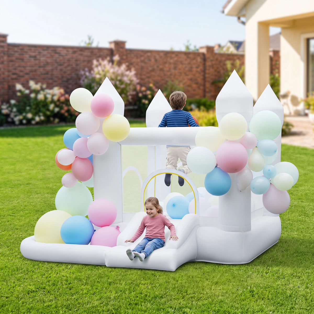 Inflatable Bounce House with Jumping Area Basketball Hoop and 370W Blower