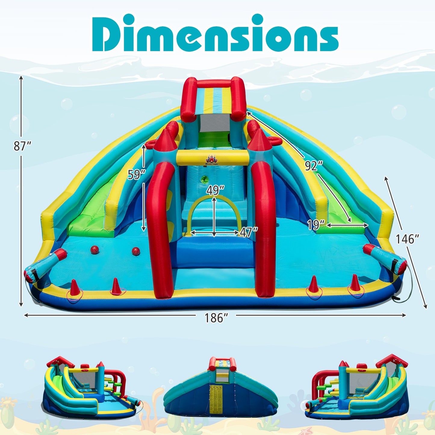 Inflatable Double Water Slide Park with Obstacle Course without 680W-750W Blower