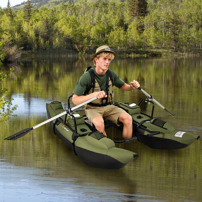 Inflatable Fishing Float Tube with Foldable Padded Seat and Adjustable Footrest-Green