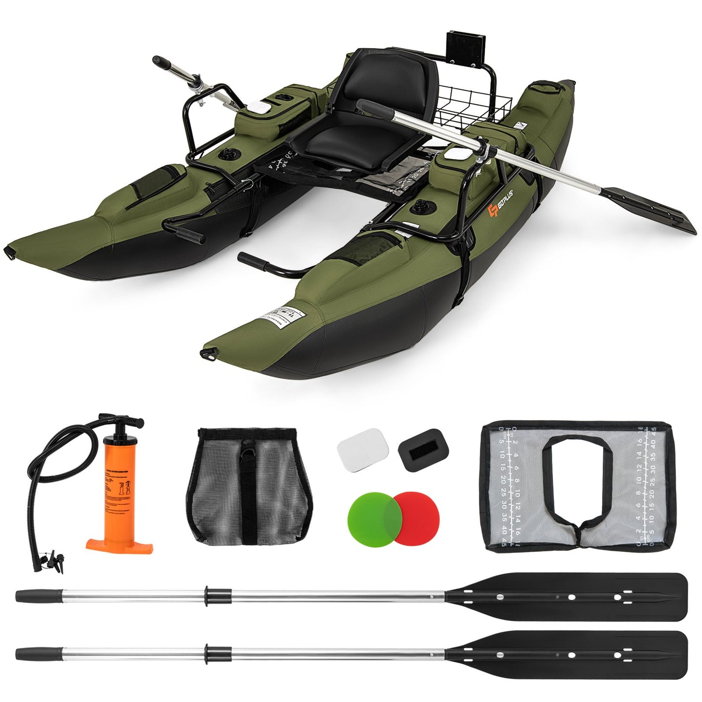 Inflatable Fishing Float Tube with Foldable Padded Seat and Adjustable Footrest-Green