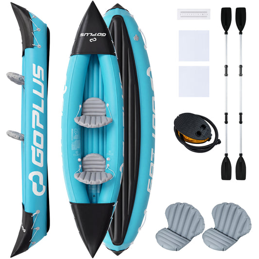 Inflatable Kayak 2 Person Heavy Duty Tandem Touring Kayak with Aluminum Paddles-Blue