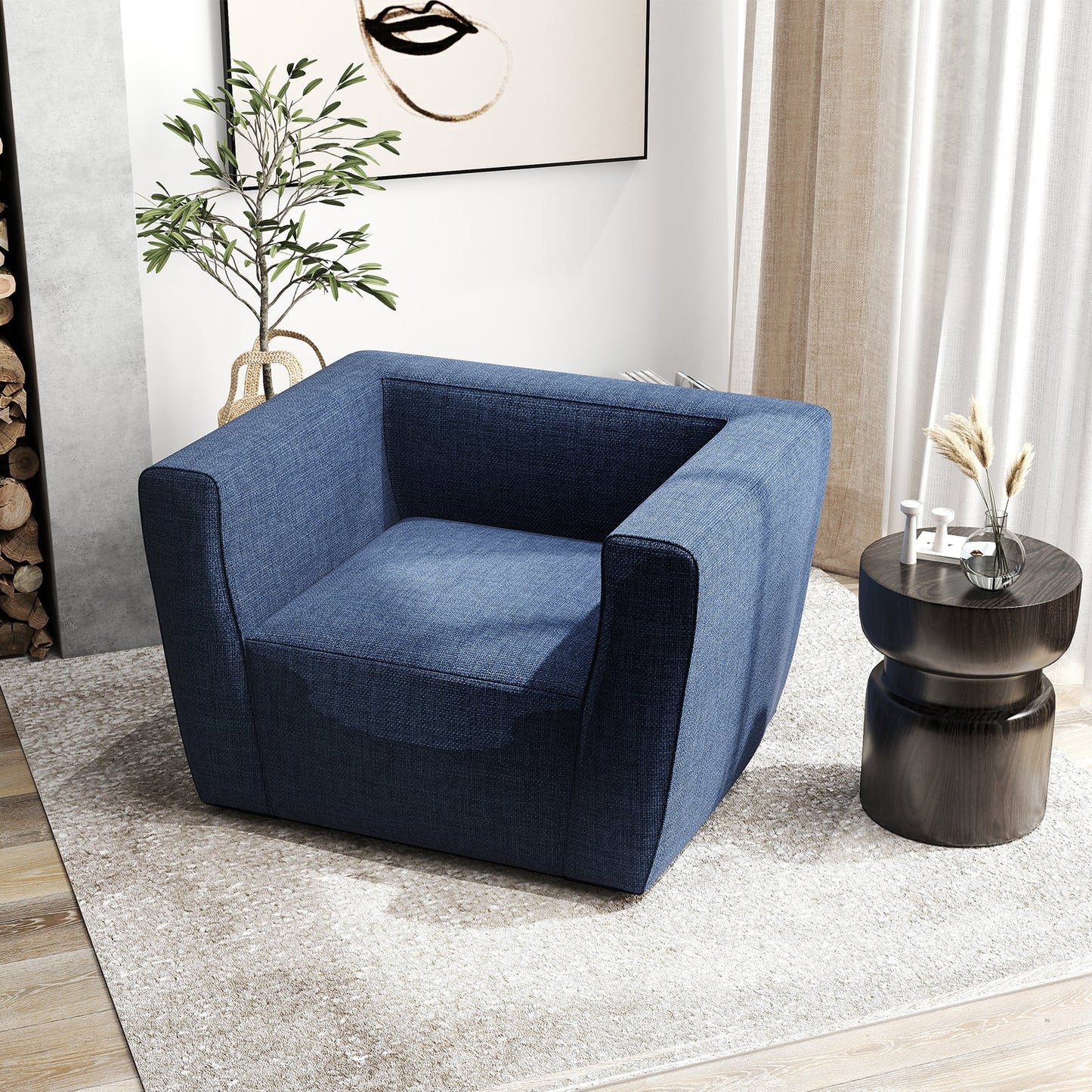 Inflatable Sofa with Detachable Cover and Wide Armrests-Blue