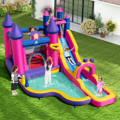 Inflatable Water Slide Princess Themed Bounce Castle with Climbing Wall 680W Blower Included