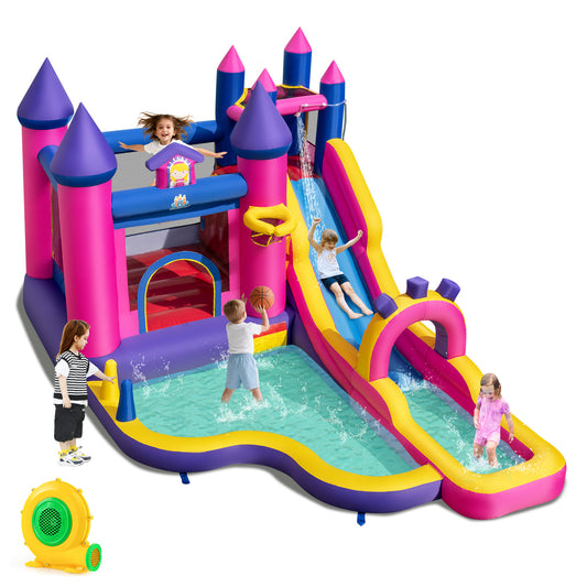 Inflatable Water Slide Princess Themed Bounce Castle with Climbing Wall 680W Blower Included