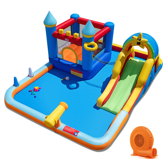Inflatable water slide park with climbing wall and 750W blower, outdoor bounce castle toy for kids, by Wilsons Home Store