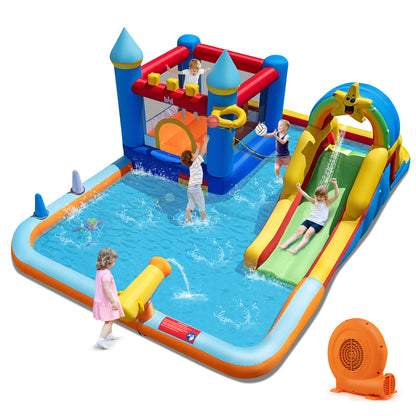 Inflatable Water Slide Park Bouncy Castle with Climbing Wall with 750W Blower