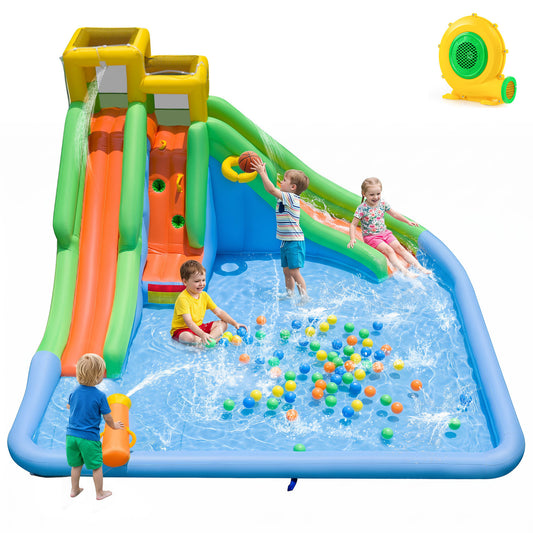 Inflatable Water Slide for Kids with Double Slides and 680W Blower