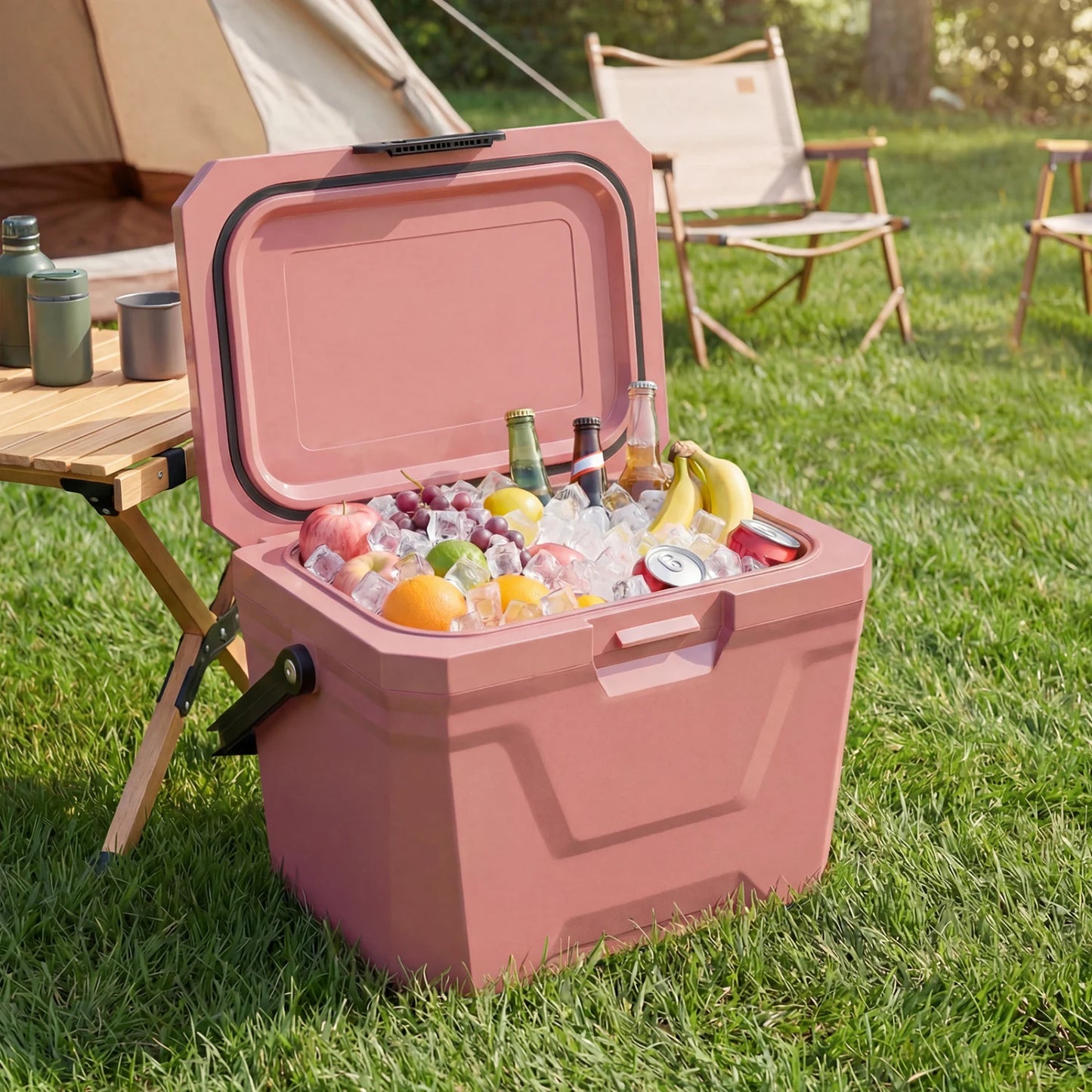 Insulated Portable Cooler Hard Shell Ice Chest with 2 Cup Holders-Blue