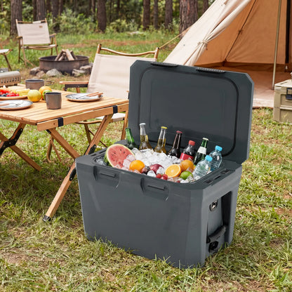 Insulated Portable Cooler Hard Shell Ice Chest with 2 Cup Holders Bottle Opener and Drain Plug-Blue