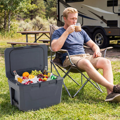 Insulated Portable Cooler Hard Shell Ice Chest with 2 Cup Holders Bottle Opener and Drain Plug-Blue