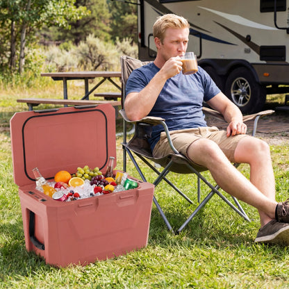 Insulated Portable Cooler Hard Shell Ice Chest with 2 Cup Holders Bottle Opener and Drain Plug-Blue