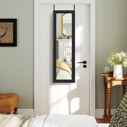 Jewelry Cabinet Wall or Door Mounted Jewelry Armoire with Full-Length Mirror-Black
