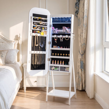 Jewelry Cabinet with Full-Length Mirror Large Storage Capacity-White