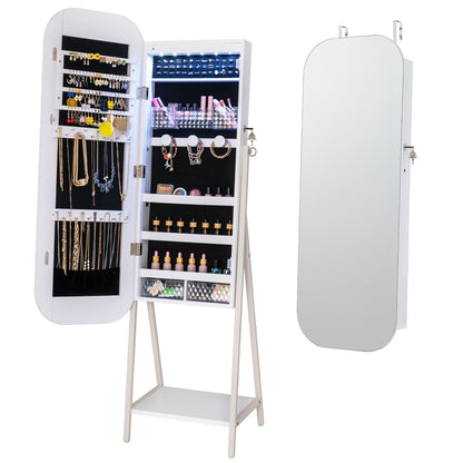 Jewelry Cabinet with Full-Length Mirror Large Storage Capacity-White