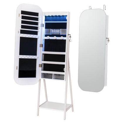 Jewelry Cabinet with Full-Length Mirror Large Storage Capacity-White