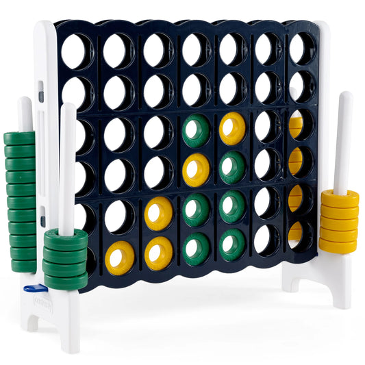 Oversized black Jumbo 4-to-Score lawn game set for kids and adults, 3.5ft tall and 4ft wide, outdoor family fun toy.