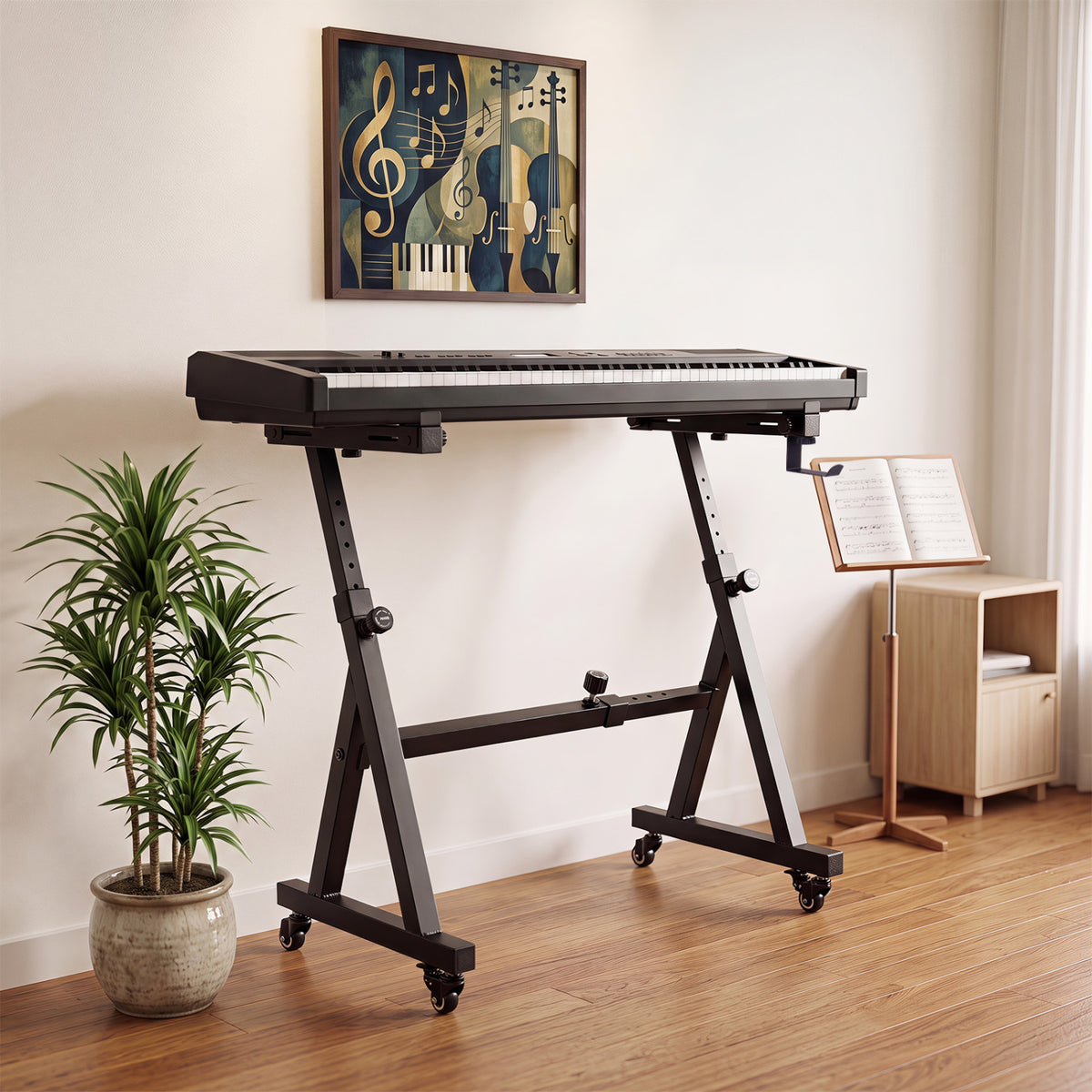 Keyboard Stand Adjustable Fits 49 54 61 88 Keys Electric Pianos-Black