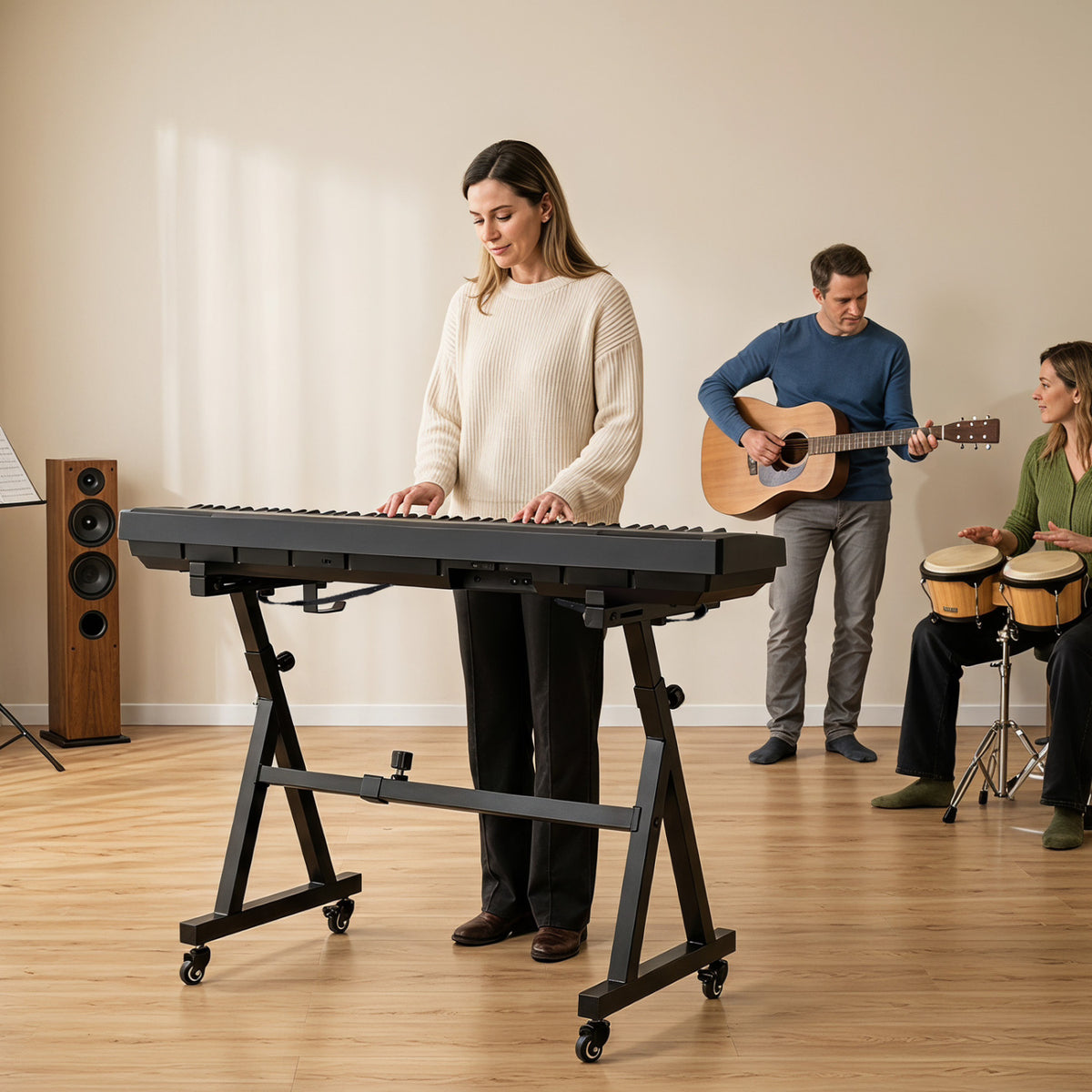 Keyboard Stand Adjustable Fits 49 54 61 88 Keys Electric Pianos-Black