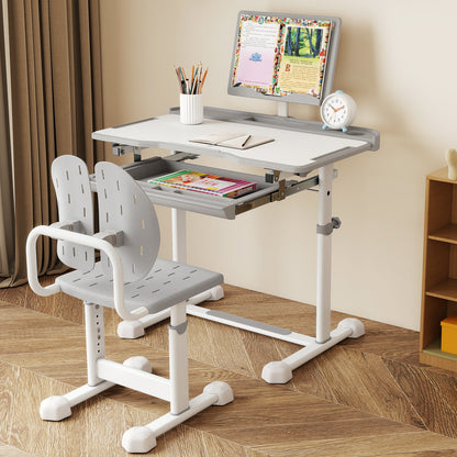 Kid's Study Desk and Chair Set with Tilt Desktop and Book Stand-Blue