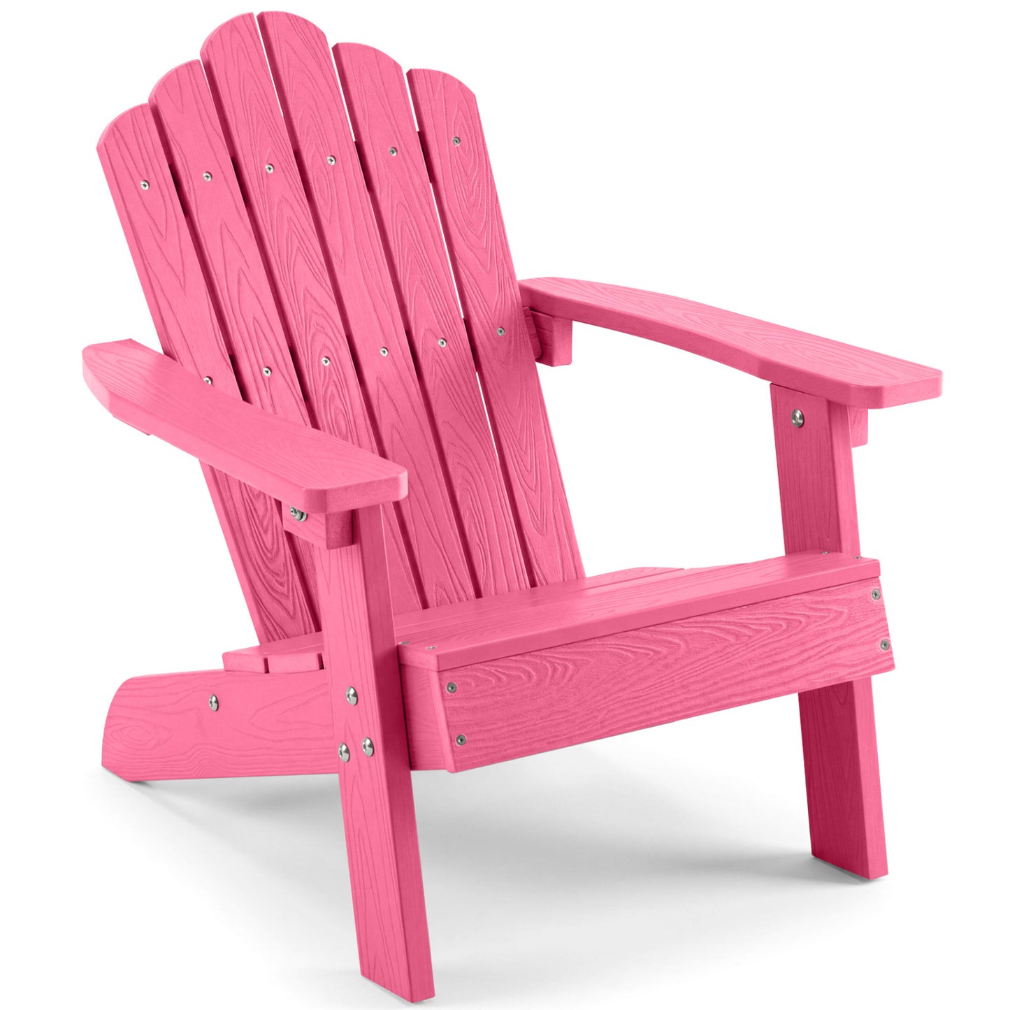 Brown kids Adirondack chair with high backrest, sturdy all-weather outdoor toddler chair for children, designed for outdoor use.
