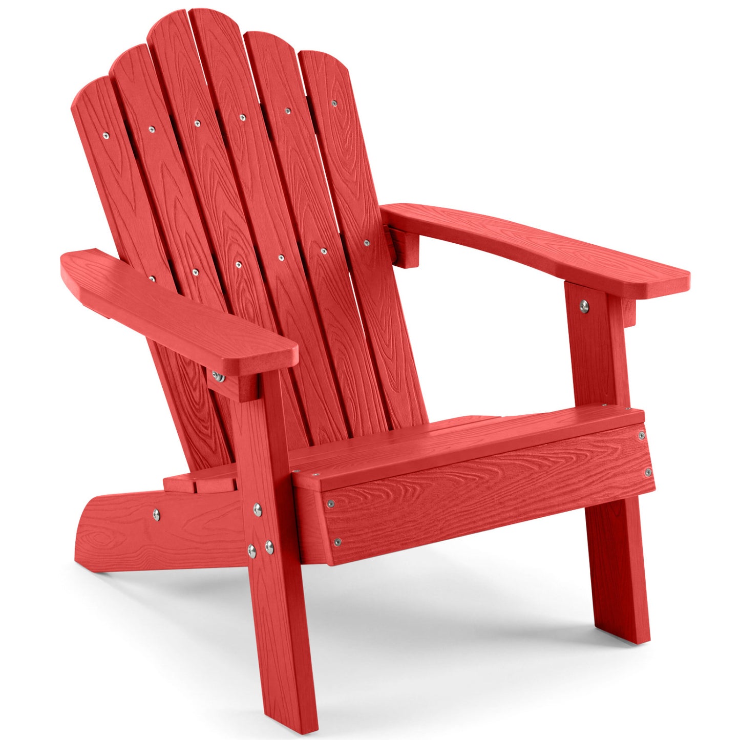 Brown kids Adirondack outdoor chair with high backrest, designed for children, sturdy all-weather toddler seating.