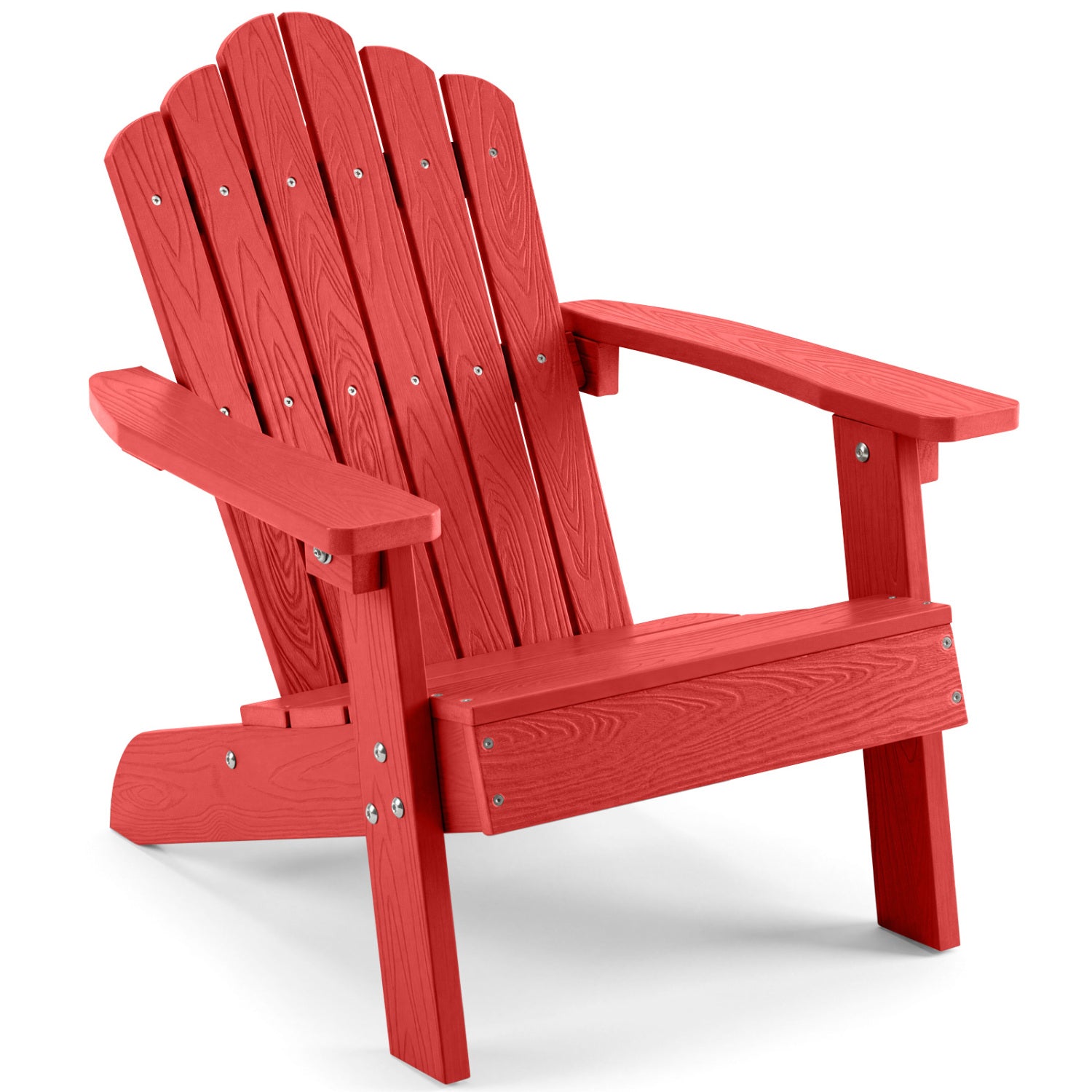 Brown kids Adirondack outdoor chair with high backrest, designed for children, sturdy all-weather toddler seating.