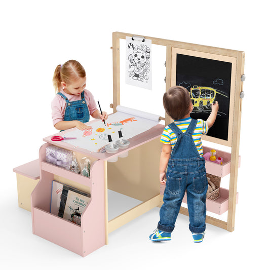 Kids Art Center Wooden Table Bench Set-PI