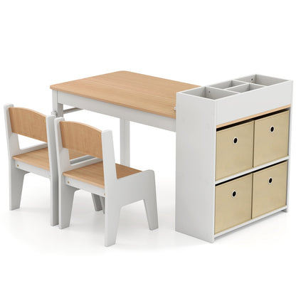 Kids Art Table and Chairs Set with 2 Chairs and Paper Roll-Gray