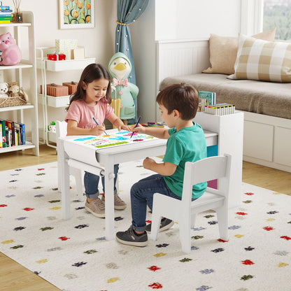 Kids Art Table and Chairs Set with 2 Chairs and Paper Roll-Gray