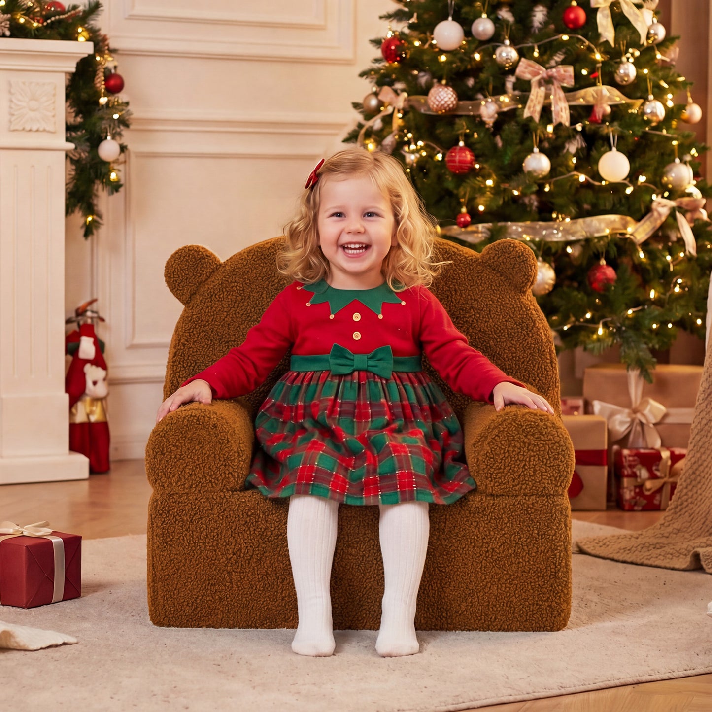 Kids Bear Sofa Toddler Foam Couch with Soft Fleece Fabric Cover-Brown