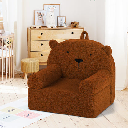 Kids Bear Sofa Toddler Foam Couch with Soft Fleece Fabric Cover-Brown