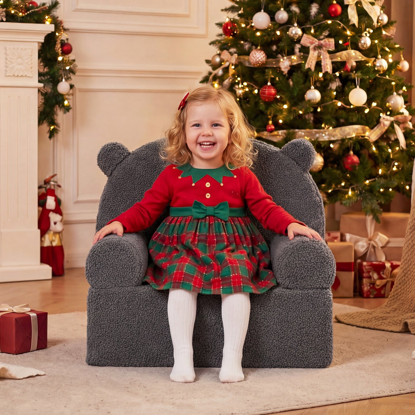 Kids Bear Sofa Toddler Foam Couch with Soft Fleece Fabric Cover-Brown