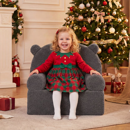 Kids Bear Sofa Toddler Foam Couch with Soft Fleece Fabric Cover-Brown