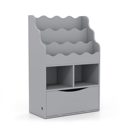 Kids Bookcase with 3-Tier Sling Bookshelf with Shelves Open Cubes and Flip Down Cabinet-Gray