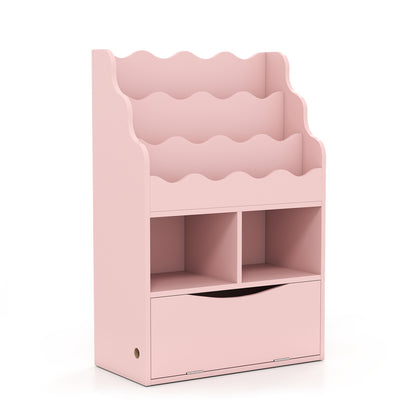 Kids Bookcase with 3-Tier Sling Bookshelf with Shelves Open Cubes and Flip Down Cabinet-Gray