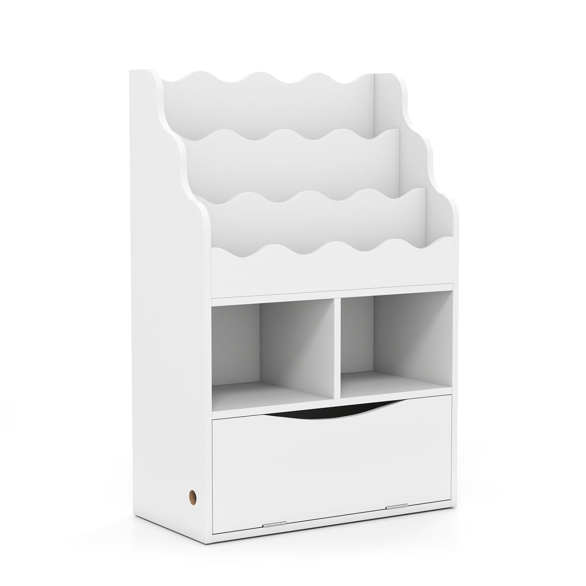 Kids Bookcase with 3-Tier Sling Bookshelf with Shelves Open Cubes and Flip Down Cabinet-Gray