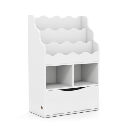 Kids Bookcase with 3-Tier Sling Bookshelf with Shelves Open Cubes and Flip Down Cabinet-Gray
